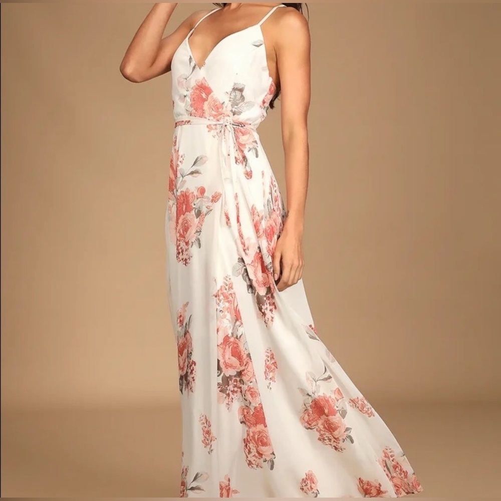 Lulus Elegantly Inclined Cream Floral Print Wrap Dress | NTW | Womens M